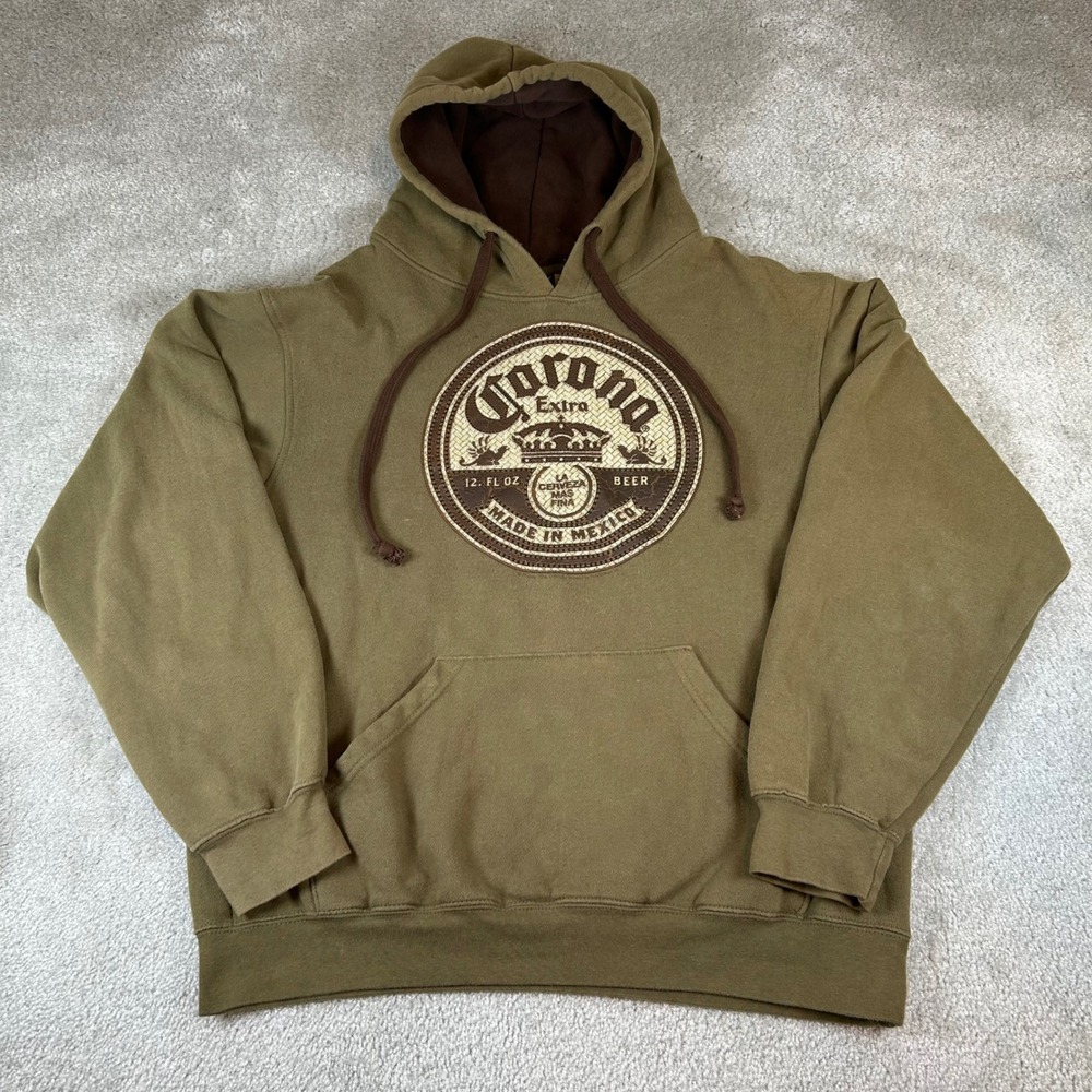 Vintage ODM‎ Corona Extra Hoodie Mens Medium Brown Graphic Pullover Sweatshirt